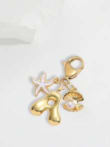 Gold Bubble Letter Cute Necklace Pendant Bag Charm - Lucky Crystal Pendant Decorated With Natural Seashell And Starfish Accessories, Letter A-Z, Essential Beach Outfit Accessory, Bohemian Vintage Style - Multicolor - View 6