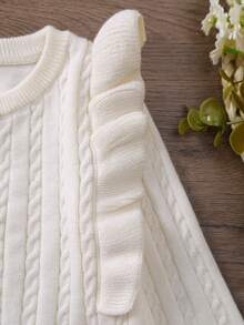 Infant Ruffle Hem Simple Long Sleeve Knit Jumpsuit, Soft And Comfortable Fabric - White - View 4