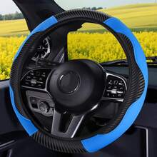 1 pieza Cubierta de volante de coche de fibra de carbono cómoda, se ajusta a volantes de 14.5-15 pulgadas, accesorio interior de coche unisex, adecuado para todas las estaciones
