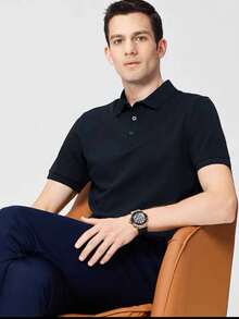 Men's PLAIN POLO Shirt Premium Cotton Pique Fabric Promotion - 黑色 - 查看 1