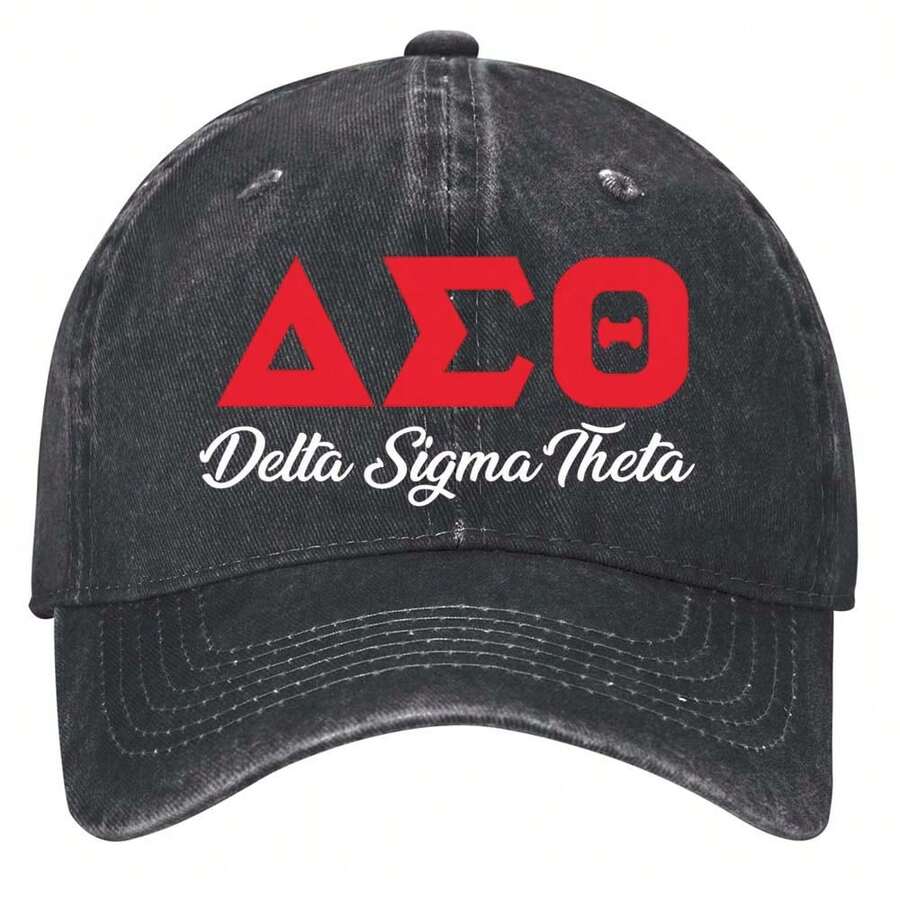 Delta Sigma Theta Greek Letters And Name In Red And White Hats Vintage Washed Baseball Cap - màu đen - Xem 1