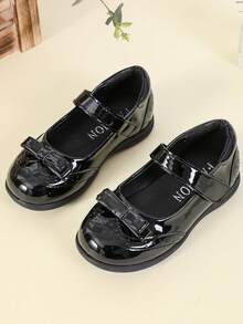 1 Pair Fashionable Solid Color Cute Bow Accent Flat Shoes, Suitable For School, Commuting, All Seasons - glossy black - View 2