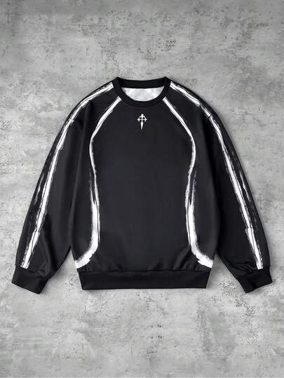 Autumn/Winter New Gothic Ink Print Loose Fit Pullover Hoodie, Streetwear