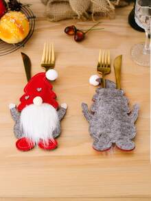 3/6pcs Christmas Table Setting Decorations With Gnome & Snowman Faceless Knife And Fork , Red & White Polka Fabric Protective Covers & Spoon Holder - Festive Cutlery Holders For Home & Restaurant Use, Durable Fabric Material, Easy-Clean Holiday Tableware (Knives/Forks Not Included) - Ideal For Christmas Parties & Everyday Dining - Adorable Gnome Characters With White Pom-Poms & Red Scarves, Seasonal Table Decor, Party Planners, Christmas Decor - Multicolor - View 8