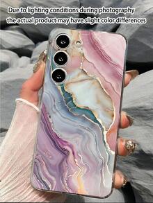 1pc Fashionable Premium Colorful Granite Stone Texture Matte Soft Transparent Phone Case Compatible With Samsung Galaxy A04e/12/A13/A14/A34/A50/A52/A53/A54/S21/S22/S23/S24/S25/S25Ultra - Clear - View 2