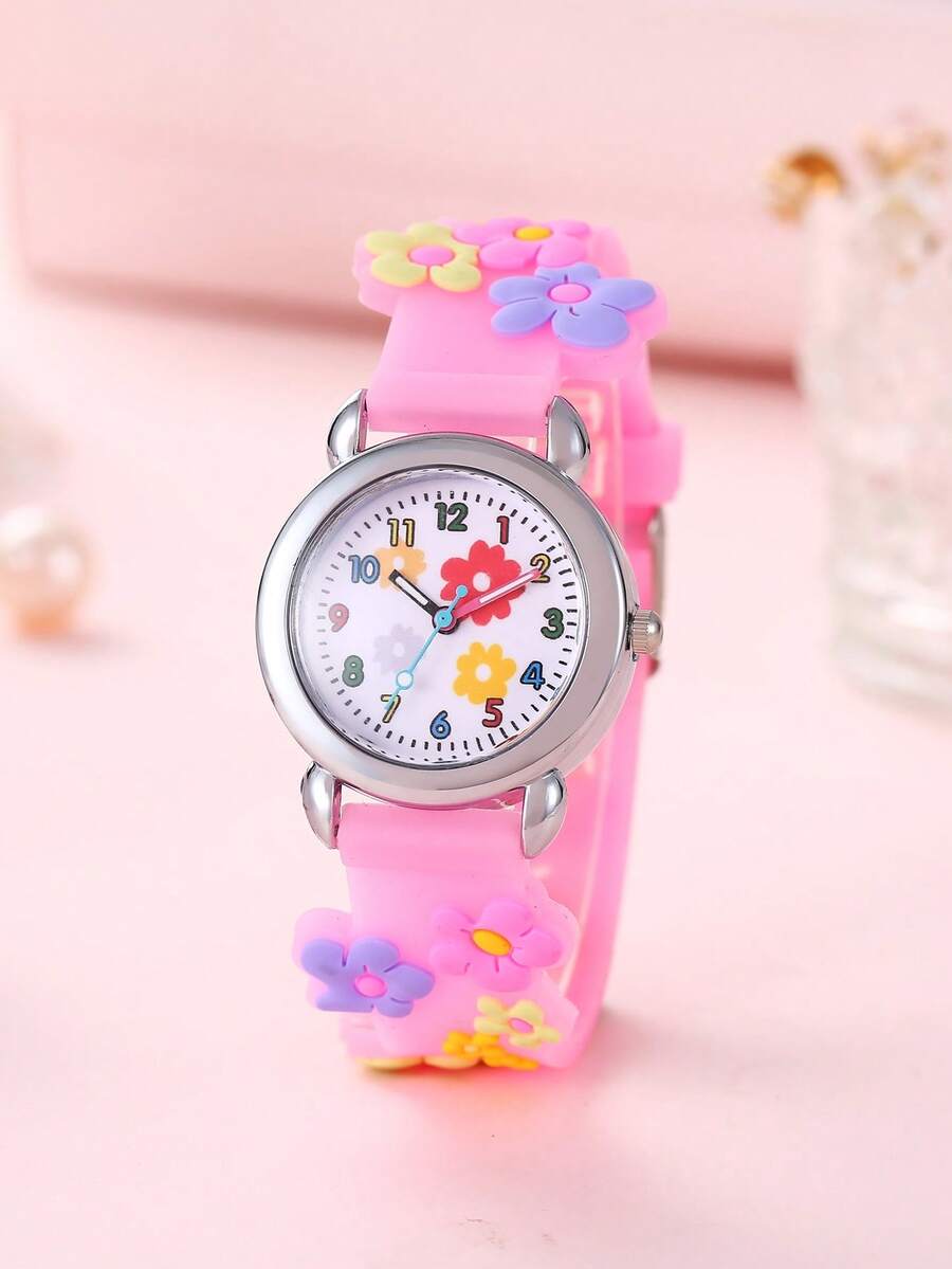 1入組兒童花朵印花錶盤石英表 - 粉色 - 查看 1