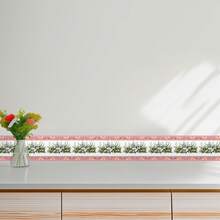 1 rollo de cenefa autoadhesiva con estampado floral rosa y azul - 4.72 X 196.85 pulgadas, decoración de pared resistente al agua y a la humedad, removible y personalizable, adecuada para baño, cocina, sala de estar, dormitorio, encimera y decoración de pared de gabinete - fácil de aplicar y quitar, material de respaldo de lámina de aluminio, cenefa de papel tapiz para zócalo de decoración del hogar.