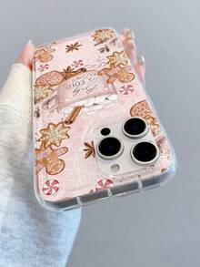 1pc Coffee Gingerbread Man Pattern, Airbag Transparent Anti-Fall TPU Phone Protective Case, Suitable As Holiday Gift Compatible With Apple XS/XS Max/XR/11 12 13 14 15 16 Pro/Pro Max/14 15 16 Plus, Unisex, Also Compatible With Samsung Phones