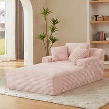 80 Inch Oversized Chaise Lounge Chair Indoor, Upholstered Corduroy Boneless Sleeper Sofa Bed With 3 Pillows, Deep Seat Reading Chair Cloud Couch For Living Room (80" D*50" W) - 粉色 - 查看 4
