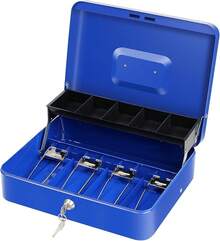 Cash Box With Lock Key And Money Tray - Large Money Box For Cash Register, Metal Lock Box For Money  11.8" X 9.4" X 3.54" Black - Blue With Key Lock - View 10