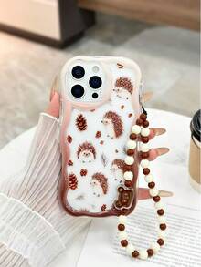 Hedgehog Painted Glossy Cream Texture Transparent Painted Fashion Shockproof Minimalist Phone Case Compatible With IPhone 14/15 Pro Max, IPhone 16/11/16 Pro Max/13/11, 12, 13, 16, 15, 16 Plus, 16 Pro Max, S23/S24, A56, A36, A26, A134G, A22, A21S, A514G, A52, S22 Ultra, A335G/10, Redmi Note 114G