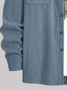 畅销轻薄灯芯绒男士休闲衬衫外套，翻领，纽扣前襟，长袖，双口袋设计，适合日常休闲、时尚简约外出、舒适居家及街头穿着，春季薄款长袖衬衫 - 霧霾藍 - 查看 7