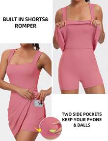 Tennis Dress Women Athletic Dress With Built In Shorts Active Workout Casaul Dresses - 黑色 - 查看 7