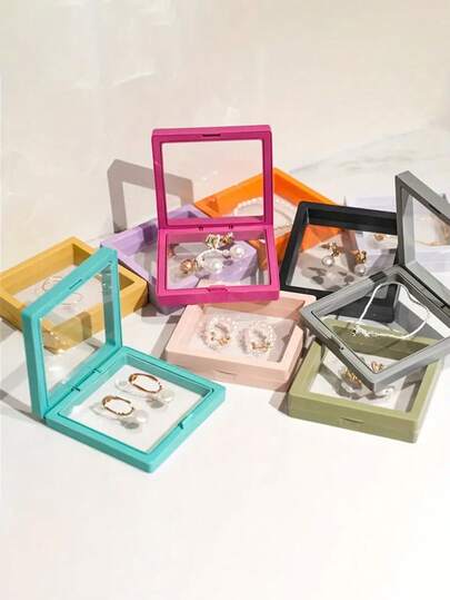 10 件珠宝展示盒套装，透明 3D 浮动框架展示架，多功能高弹性挂盒，适用于项链、手镯、耳环、戒指，抗氧化 PS 材质，可堆叠女士珠宝收纳盒，非常适合配饰收纳、精品店展示、珠宝收藏、包装、简约家居装饰、秋季装饰