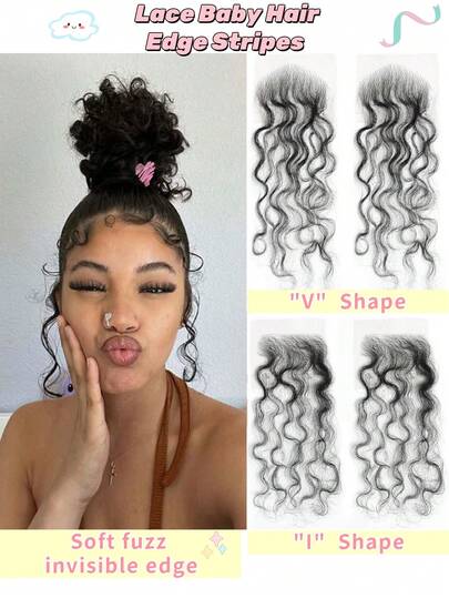 2 件蕾丝婴儿发际线条纹隐形蕾丝发际线雷米真人发可重复使用蕾丝边缘婴儿接发更自然，适合女性