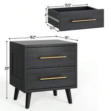 Mesita de Noche, mesita de Noche con 2 cajones, mesita de Noche Moderna con Asas de Metal, Mesa Auxiliar de sofá para Dormitorio, Sala de Estar(Negro) - Negro - Ver 2