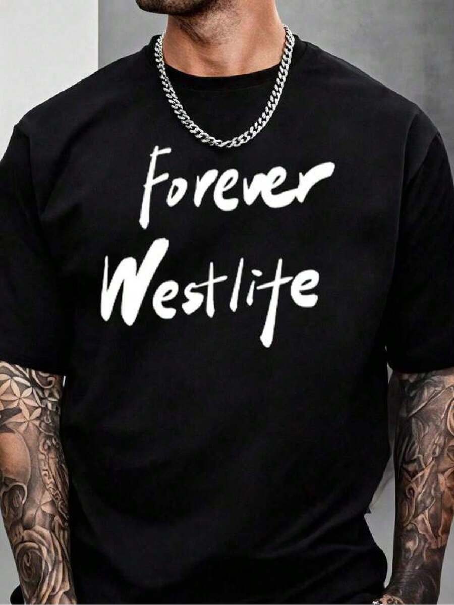 Men'S & Women'S "Forever Westlife" Graphic T-Shirt - Black With White Cursive Print, Casual Streetwear, Short Sleeve, Round Neck, Loose Fit, All-Season Comfort, Perfect Gift, Casual Streetwear| Round Neck Tshirt| Comfortable Fit - màu đen - Xem 1