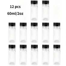 12pcs, 8oz Plastic Juice Bottles With Lids, 4oz, 5oz, 12oz, 16oz Reusable Beverage Bottles, Mini Fridge Bottles, Plastic Mini Juice Containers For Juicing, Smoothie Making, Tea And Homemade Drinks