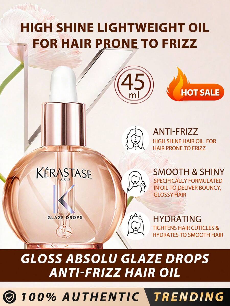 Kérastase Kerastase Gloss Absolu Glaze Drops 防毛躁护发油 45ml / 野玫瑰油 / 高光泽轻盈护发油，适合易毛躁的头发 / 打造蓬松亮泽秀发，散发迷人香气，紧致毛鳞片，滋润柔顺秀发 / 打造极致光泽顺滑，不负重感。无油腻感 - 45毫升 - 查看 1