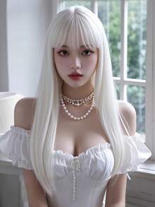 XYUNMI Sweet And Cute Christmas White Long Straight Wig 26 Inch With Bangs Wig Easy To Care Breathable Fluffy Natural Women's Heat Resistant Synthetic Fiber Wig Suitable For Daily Wear Holiday Party Wig Simple And Elegant Street Cosplay Halloween Back To School Fashion Wig