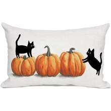 1 pièce Taie d'oreiller d'Halloween 12x20 pouces Décoration de citrouille, chat noir Coussin de taille décoratif d'automne pour canapé, lit Décoration de ferme d'automne Côté unique sans rembourrage - Orange - Voir 1