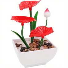 LUMIARTISAN Red Lotus Leaf Desktop Fountain With Pink Flowers - USB Power Indoor Waterfall Decoration, Suitable For Office Or Living Room, Plastic Material, Living Room Decoration | Vibrant Desk Fountain | Plastic Structure - 紅蓮 - 查看 2