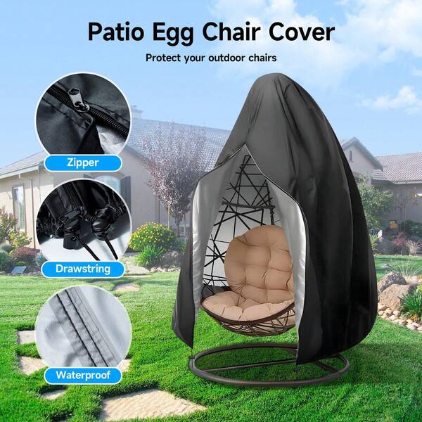 Hanging Egg Chair Cover, 190 * 115cm Patio Egg Chair Covers Heavy Duty With Zipper & Drawstring, 210D Oxford Garden Hanging Swing Cover Waterproof, Windproof, UV Resistant, Insect Resistant