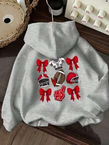 Tween Girl Graphic Print Thermal Lined Hoodie Sweatshirt, Warm & Comfortable For Autumn/Winter - Light Grey - View 3