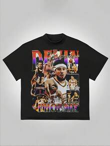 Devin Booker And Phoenix Suns Graphic, Basketball Style T-Shirt, 220 Grams Of Heavyweight Cotton, Summer And Fall, Unisex Comfortable Casual T-Shirt - 黑色 - 查看 1