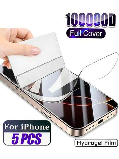 5pcs Hydrogel Screen Protector Film, Compatible With IPhone 17/17 Air/X/XS/XR/11/12/13/14/15/16 Plus Pro Max, High Definition & Transparent, Anti-Scratch & Durable, Anti-Fingerprint Nano Coating Technology, Essential For Daily, Office, Home Phone Screen Protection. Waterproof, Shockproof, Anti-Drop, Scratch-Resistant.