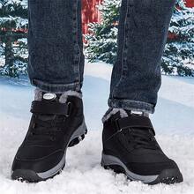 Winter Plush Lined Snow Boots For Dad And Mom, Warm And Non-Slip Casual Shoes For Elderly, Comfortable And Lightweight With Soft Cushioning, Hook And Loop Shoelaces, Black And Gray, Suitable For Daily Wear, Walking, Outdoor Hiking, And Snow Activities In Cold Winter Weather