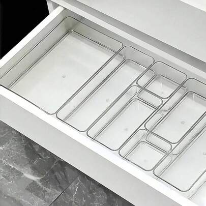 6/7 透明抽屉收纳盒，化妆品收纳盒，办公桌隔断收纳盒，适用于化妆品、办公用品和杂物，夏季女士礼品收纳盒