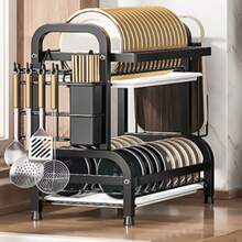 Multifunctional Kitchen Rack For Dishes, Bowls, Cutlery Storage, Countertop Draining Rack - Black - View 3