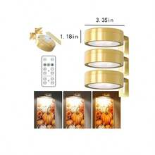 3 件装 LED 电池供电磁性绘画灯，无线家居墙壁装饰，带遥控器 - 金色 - 查看 5