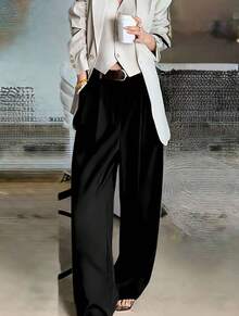 Straight-Leg, Wide-Leg Suit Pants. Floor Length - Black - View 1
