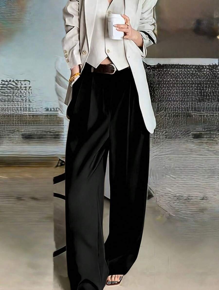 Straight-Leg, Wide-Leg Suit Pants. Floor Length - Black - View 1