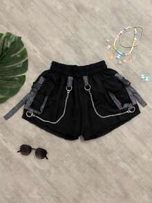 Shiny Holographic Set - Cargo Shorts And Black Holographic Top With Colorful Shine - Negro (M) - Ver 6