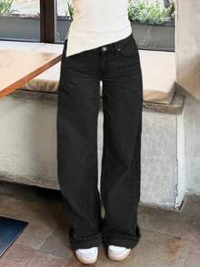 MYOURSA Low Rise Baggy Wide Leg Jeans Streetwear Casual Washed Vinatge Outfits - Black - View 6