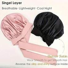 1pc/Set Satin Bowknot Adjustable Elastic Sleep Cap, Lightweight Bathing Shower Cap - Comfortable Fit With Drawstring, Unisex Hair Care For Sleeping, Satin Smooth Design Sleep Bonnet - Multicolor - View 3