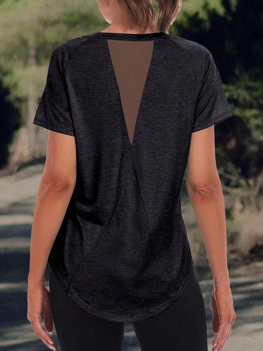 Tricou sport pentru femei, culoare solidă - guler rotund, ușor, mânecă scurtă, amestec elastic de poliester, potrivit pentru primăvară și vară, stil simplu lejer, rezistent la culoare, bluză casual cu mânecă jumătate