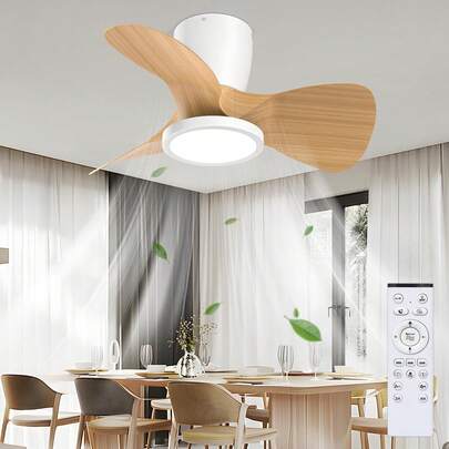 4 Pack Deckenventilator mit Beleuchtung, Ø61 cm, Dimmbar 3CCT (3000K-4000K-5000K), Deckenventilator mit Fernbedienung, 6 Geschwindigkeiten, Timer, Geeignet für Wohnzimmer, Schlafzimmer, Restaurant, weiß / hell Holz / dunkel Holz