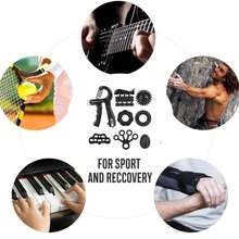 Kit de Entrenamiento de Fuerza de Agarre (Paquete de 8), Entrenador de Entrenamiento de Antebrazo Ajustable, Fortalecedor de Agarre De Mano con Bolsa de Transporte, Ejercitador de Fuerza de Dedos, Estirador de Dedos, Anillo de Agarre y Bola de Agarre para Aliviar el EstréS para Atletas - Negro - Ver 7