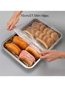 50 pezzi Pellicola di copertura in plastica trasparente monouso di grandi dimensioni, copri polvere, adatta per conservare e organizzare snack, verdure e pane, pellicola di copertura per vassoi del pane, cucina e sala da pranzo, disponibile in 3 misure, decorazione per la casa, conservazione per feste e Natale - Multicolore - Visualizzare 12