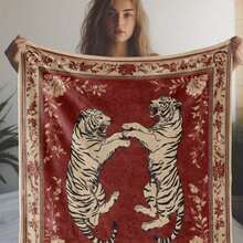 Vintage Style Tiger Print Flannel Throw Blanket - Soft, Warm, And Comfortable For Sofa, Bed, Car, Office, Camping, Travel - All-Season Knitted Polyester Blanket With Digital Print - Ideal Gift For All Occasions - Nhiều màu - Xem 2