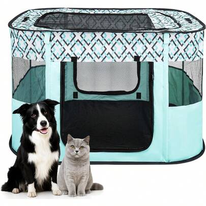 Shoze Foldable Pet Playpen, Portable Small Dog Cat Crate, Soft Indoor Outdoor Pet Cage, Puppy Playpen With Mesh Panels, Dog Tent, Cat Playpen, Travel Pet Puppy Cage For Pets (Yellow-L)