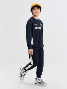 Balabala Boys 2 Pieces Set 2025 Fall New Sporty School Outfit - Dark Blue - View 2