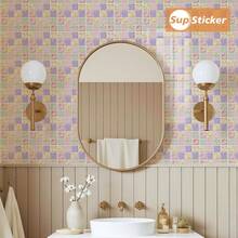 SUPSTICKER 12 miếng dán trang trí nhà cửa bằng chất liệu PVC dày dặn, kiểu dáng hiện đại, họa tiết gạch mosaic giả 2D, tự dính, chống thấm nước, chống dầu, dễ dán, thích hợp cho phòng ngủ, nhà bếp, phòng tắm, mặt bàn đảo bếp, trang trí tường phòng khách. Kích thước: 3.93*3.93/5.9*5.9/7.87*7.87 inch - Nhiều màu - Xem 2
