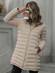 Risissida Women's Mid-Length Hooded Jacket, Double-Sided Design, Suitable For Daily Wear And Commuting, Comfortable For Autumn/Winter, With Pockets - Khaki - View 4