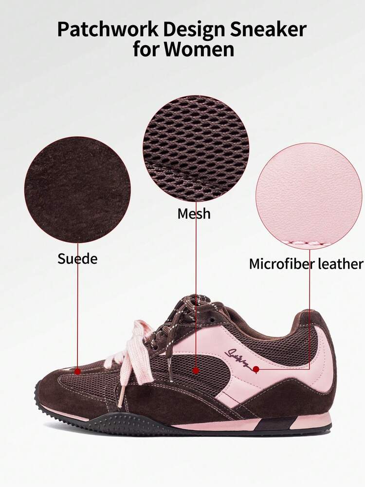 somiliss 女士休闲运动鞋，软底网眼拼接，透气舒适，适合户外步行，日常通勤穿着，隐形坡跟设计 - 粉色 - 查看 4