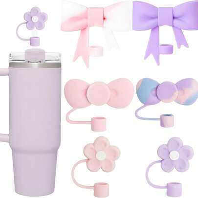 1/2/6pcs Straw Cover Cap For Cup, Silicone Straw Topper Fit 30&40 Oz Tumbler With Handle,10mm Cute Drinking Straw Tip Covers For Cups Accessories For Man & Woman Gift
